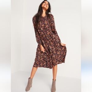 Old Navy Floral Printed Tiered Midi Swing Dress